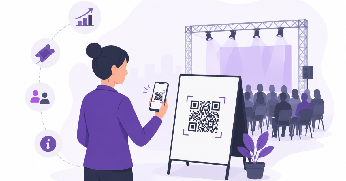 A person scanning a qr code in front of an event venue