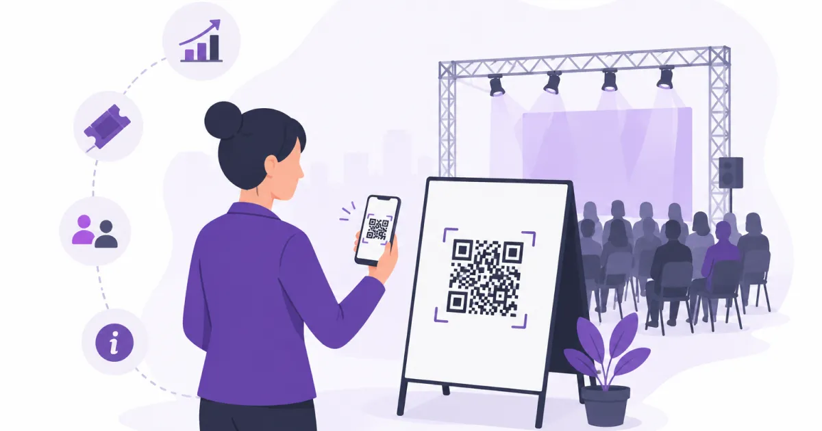 A person scanning a qr code in front of an event venue