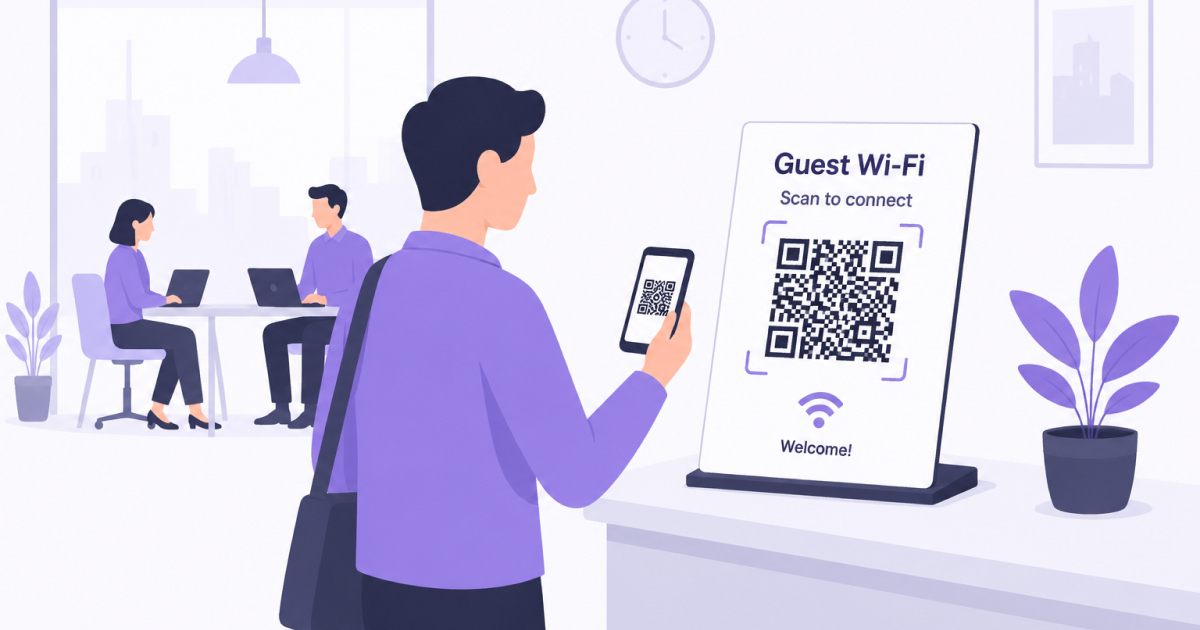 Two guests visiting an office and talking to the receptionist