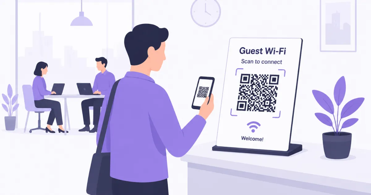 Two guests visiting an office and talking to the receptionist
