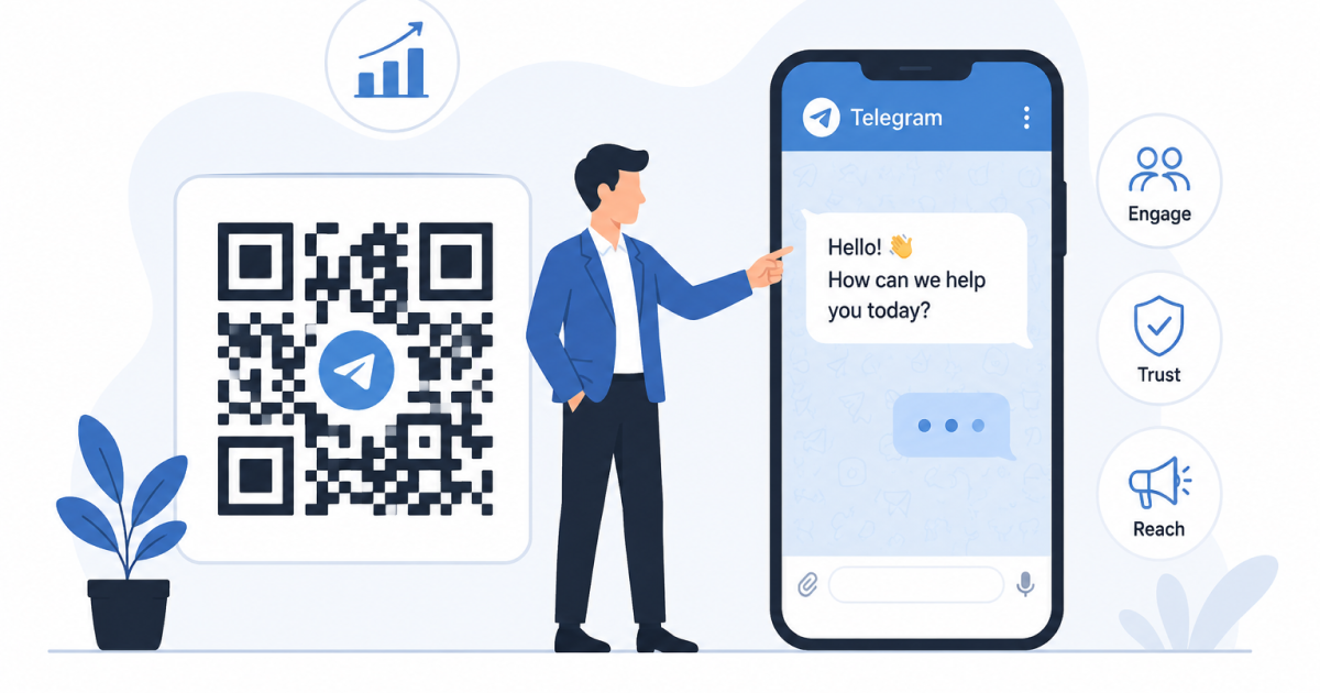A person pointing to a smartphone with an open Telegram chat