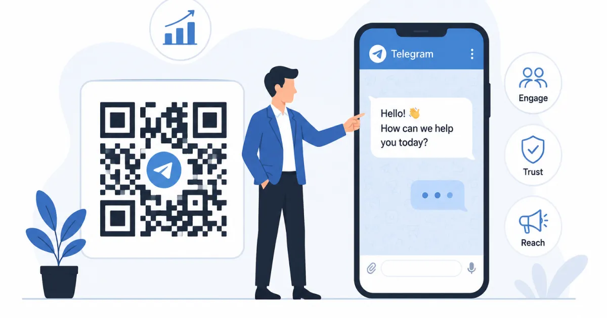 A person pointing to a smartphone with an open Telegram chat